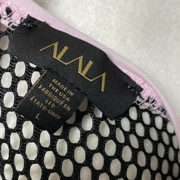 ALALA | sz L Women's Light Pink/Black Mesh Back Sheer Lightweight Active Tee - Picture 8 of 8